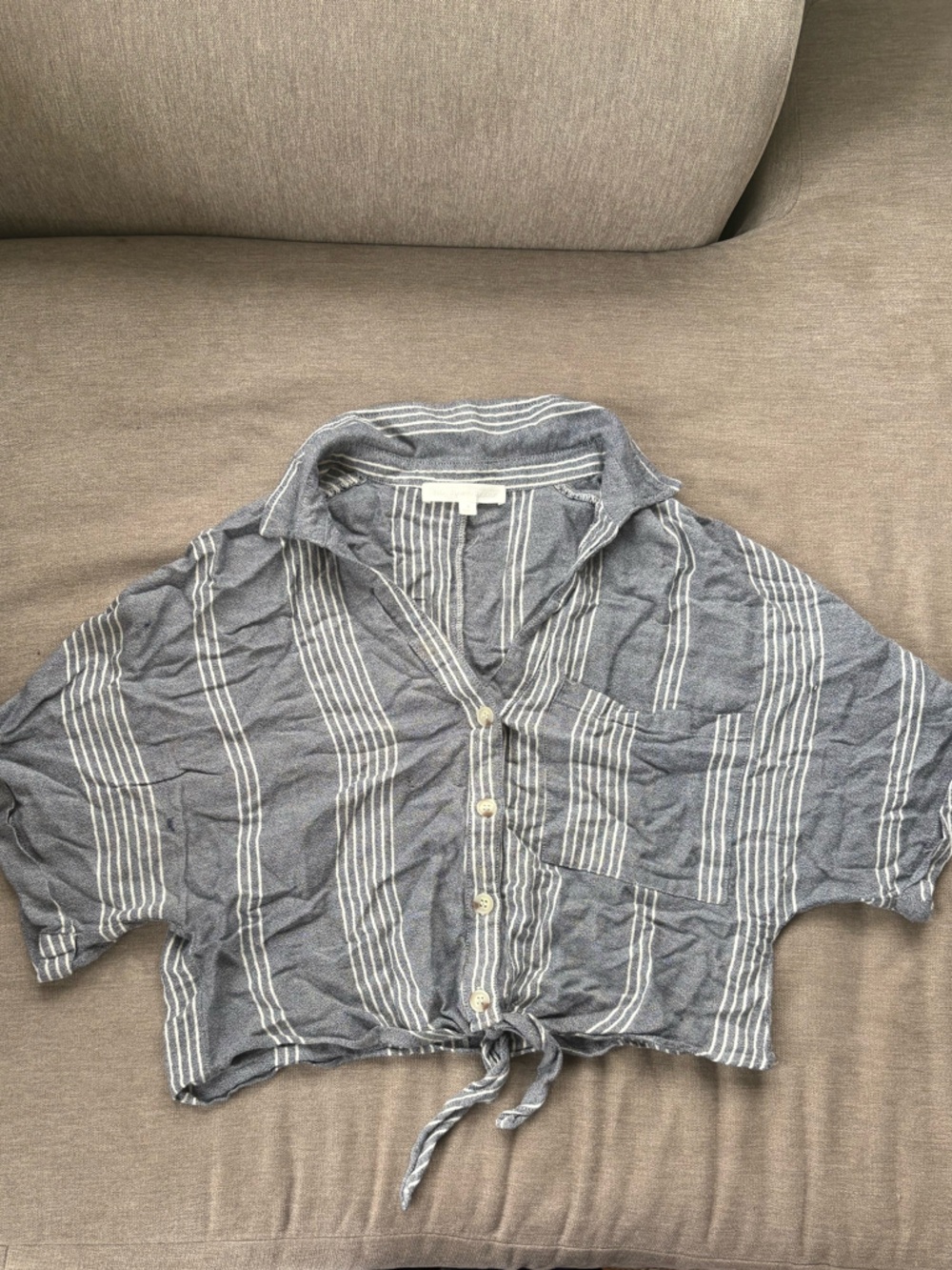 Striped Grey Tie-Front Short Sleeve Women's Tee